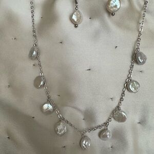 Elegant Silver Pearl Necklace and Earring Set